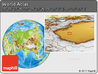 Physical Location Map of the Area around 39° 3' 25" N, 79° 7' 30" E