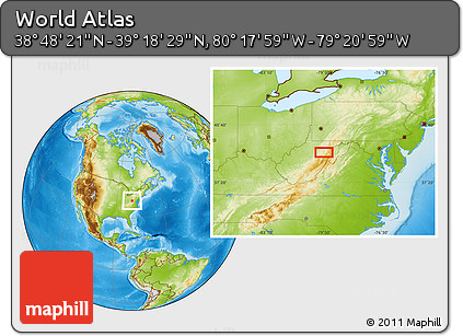 Physical Location Map of the Area around 39° 3' 25" N, 79° 49' 29" W