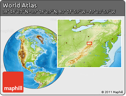 Physical Location Map of the Area around 39° 3' 25" N, 79° 49' 29" W
