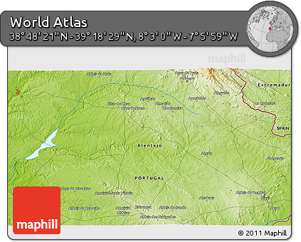 Physical 3D Map of the Area around 39° 3' 25" N, 7° 34' 30" W