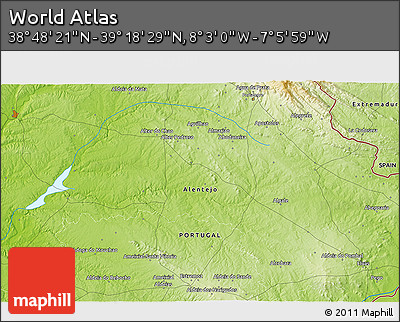 Physical 3D Map of the Area around 39° 3' 25" N, 7° 34' 30" W