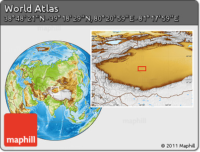 Physical Location Map of the Area around 39° 3' 25" N, 80° 49' 29" E