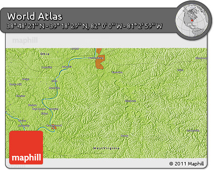 Physical 3D Map of the Area around 39° 3' 25" N, 81° 31' 30" W