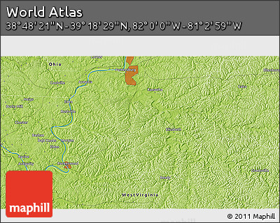 Physical 3D Map of the Area around 39° 3' 25" N, 81° 31' 30" W