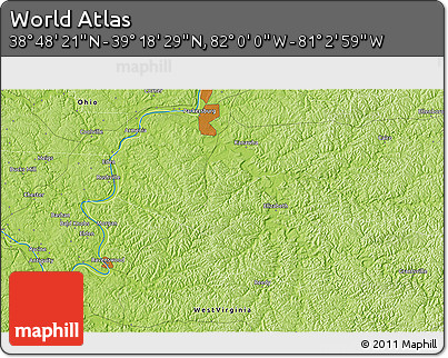 Physical 3D Map of the Area around 39° 3' 25" N, 81° 31' 30" W