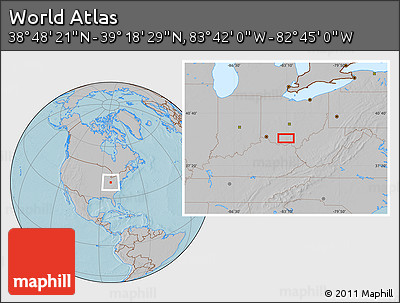 Gray Location Map of the Area around 39° 3' 25" N, 83° 13' 29" W, hill shading