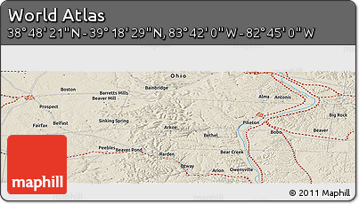 Shaded Relief Panoramic Map of the Area around 39° 3' 25" N, 83° 13' 29" W