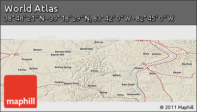 Shaded Relief Panoramic Map of the Area around 39° 3' 25" N, 83° 13' 29" W