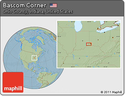 Savanna Style Location Map of Bascom Corner, hill shading