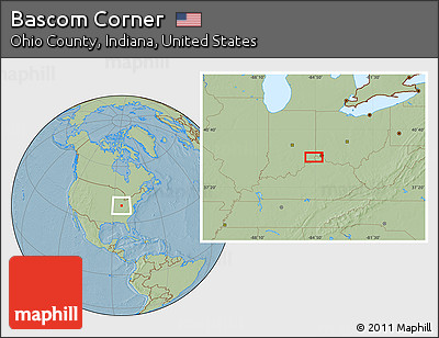Savanna Style Location Map of Bascom Corner, hill shading
