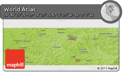 Physical Panoramic Map of the Area around 39° 3' 25" N, 86° 37' 30" W