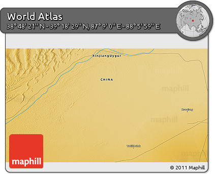 Physical 3D Map of the Area around 39° 3' 25" N, 87° 37' 30" E