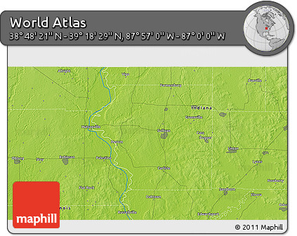 Physical 3D Map of the Area around 39° 3' 25" N, 87° 28' 29" W
