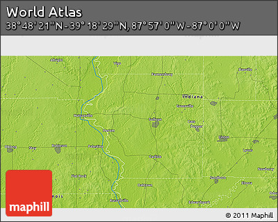 Physical 3D Map of the Area around 39° 3' 25" N, 87° 28' 29" W