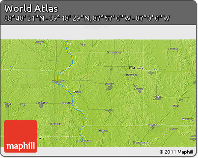 Physical 3D Map of the Area around 39° 3' 25" N, 87° 28' 29" W
