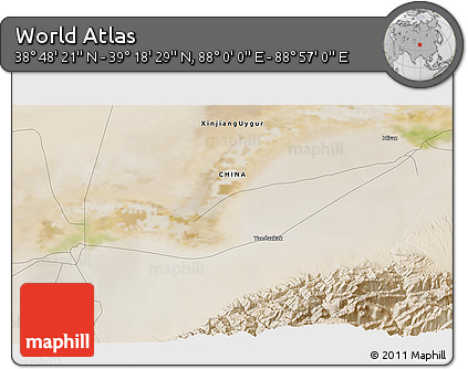 Satellite 3D Map of the Area around 39° 3' 25" N, 88° 28' 29" E