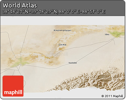 Satellite 3D Map of the Area around 39° 3' 25" N, 88° 28' 29" E