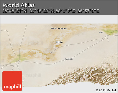 Satellite 3D Map of the Area around 39° 3' 25" N, 88° 28' 29" E