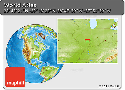 Physical Location Map of the Area around 39° 3' 25" N, 88° 19' 29" W