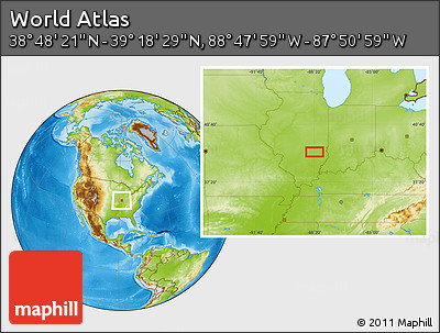 Physical Location Map of the Area around 39° 3' 25" N, 88° 19' 29" W