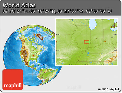 Physical Location Map of the Area around 39° 3' 25" N, 88° 19' 29" W