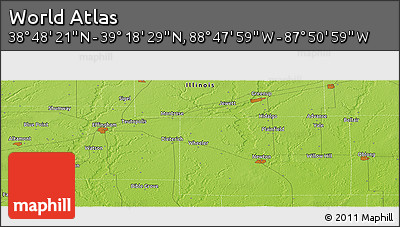 Physical Panoramic Map of the Area around 39° 3' 25" N, 88° 19' 29" W