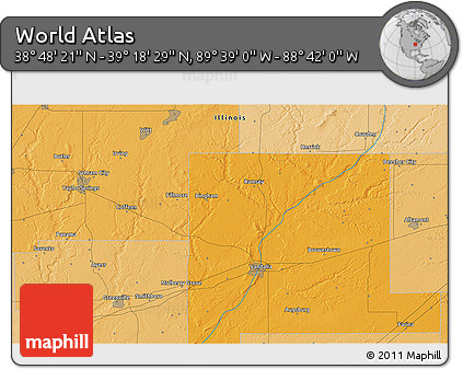 Political 3D Map of the Area around 39° 3' 25" N, 89° 10' 30" W