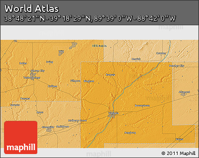 Political 3D Map of the Area around 39° 3' 25" N, 89° 10' 30" W