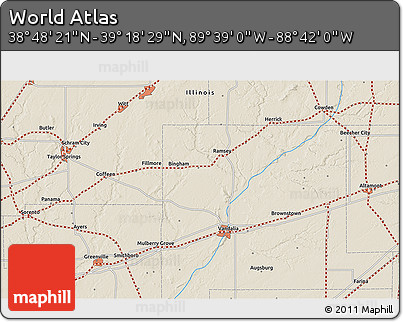 Shaded Relief 3D Map of the Area around 39° 3' 25" N, 89° 10' 30" W