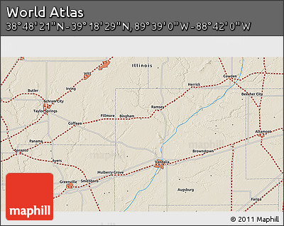 Shaded Relief 3D Map of the Area around 39° 3' 25" N, 89° 10' 30" W