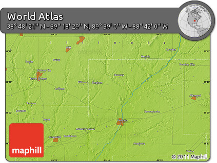 Physical Map of the Area around 39° 3' 25" N, 89° 10' 30" W