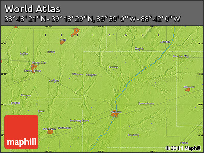 Physical Map of the Area around 39° 3' 25" N, 89° 10' 30" W