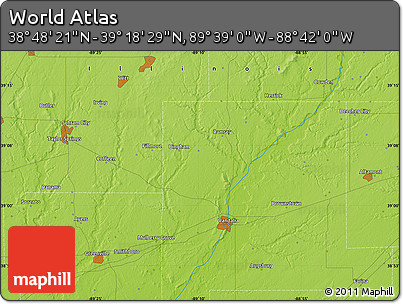 Physical Map of the Area around 39° 3' 25" N, 89° 10' 30" W