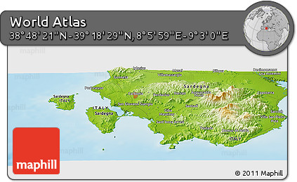 Physical Panoramic Map of the Area around 39° 3' 25" N, 8° 34' 29" E