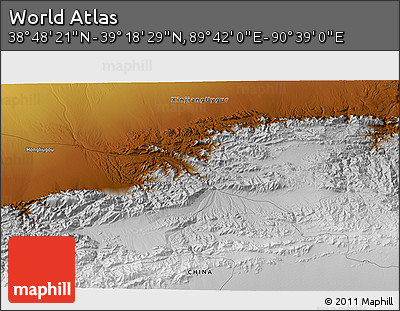 Physical 3D Map of the Area around 39° 3' 25" N, 90° 10' 30" E