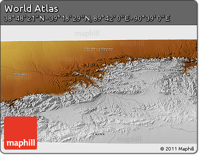 Physical 3D Map of the Area around 39° 3' 25" N, 90° 10' 30" E
