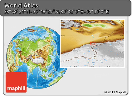 Physical Location Map of the Area around 39° 3' 25" N, 90° 10' 30" E