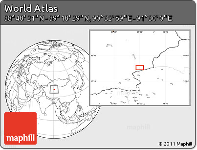 Blank Location Map of the Area around 39° 3' 25" N, 91° 1' 30" E