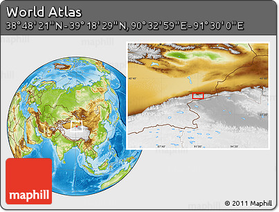 Physical Location Map of the Area around 39° 3' 25" N, 91° 1' 30" E