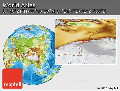 Physical Location Map of the Area around 39° 3' 25" N, 91° 52' 30" E