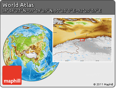 Physical Location Map of the Area around 39° 3' 25" N, 91° 52' 30" E