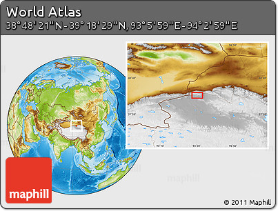 Physical Location Map of the Area around 39° 3' 25" N, 93° 34' 29" E