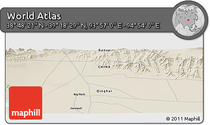 Shaded Relief Panoramic Map of the Area around 39° 3' 25" N, 94° 25' 30" E