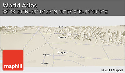 Shaded Relief Panoramic Map of the Area around 39° 3' 25" N, 94° 25' 30" E