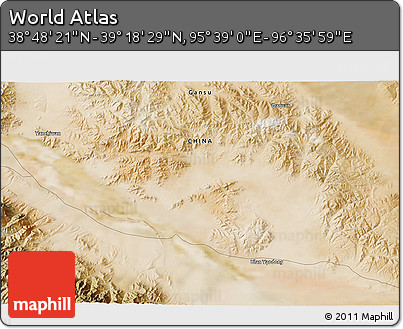 Satellite 3D Map of the Area around 39° 3' 25" N, 96° 7' 30" E
