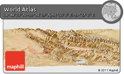 Satellite Panoramic Map of the Area around 39° 3' 25" N, 96° 58' 29" E