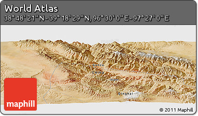 Satellite Panoramic Map of the Area around 39° 3' 25" N, 96° 58' 29" E
