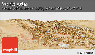 Satellite Panoramic Map of the Area around 39° 3' 25" N, 96° 58' 29" E