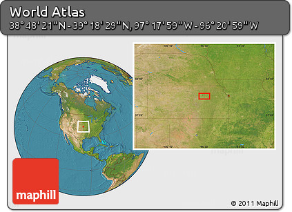 Satellite Location Map of the Area around 39° 3' 25" N, 96° 49' 29" W