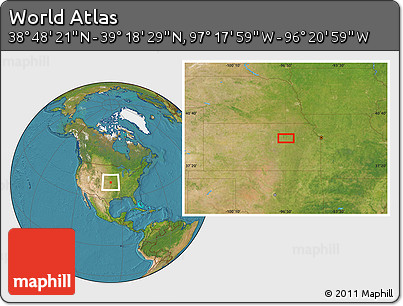 Satellite Location Map of the Area around 39° 3' 25" N, 96° 49' 29" W